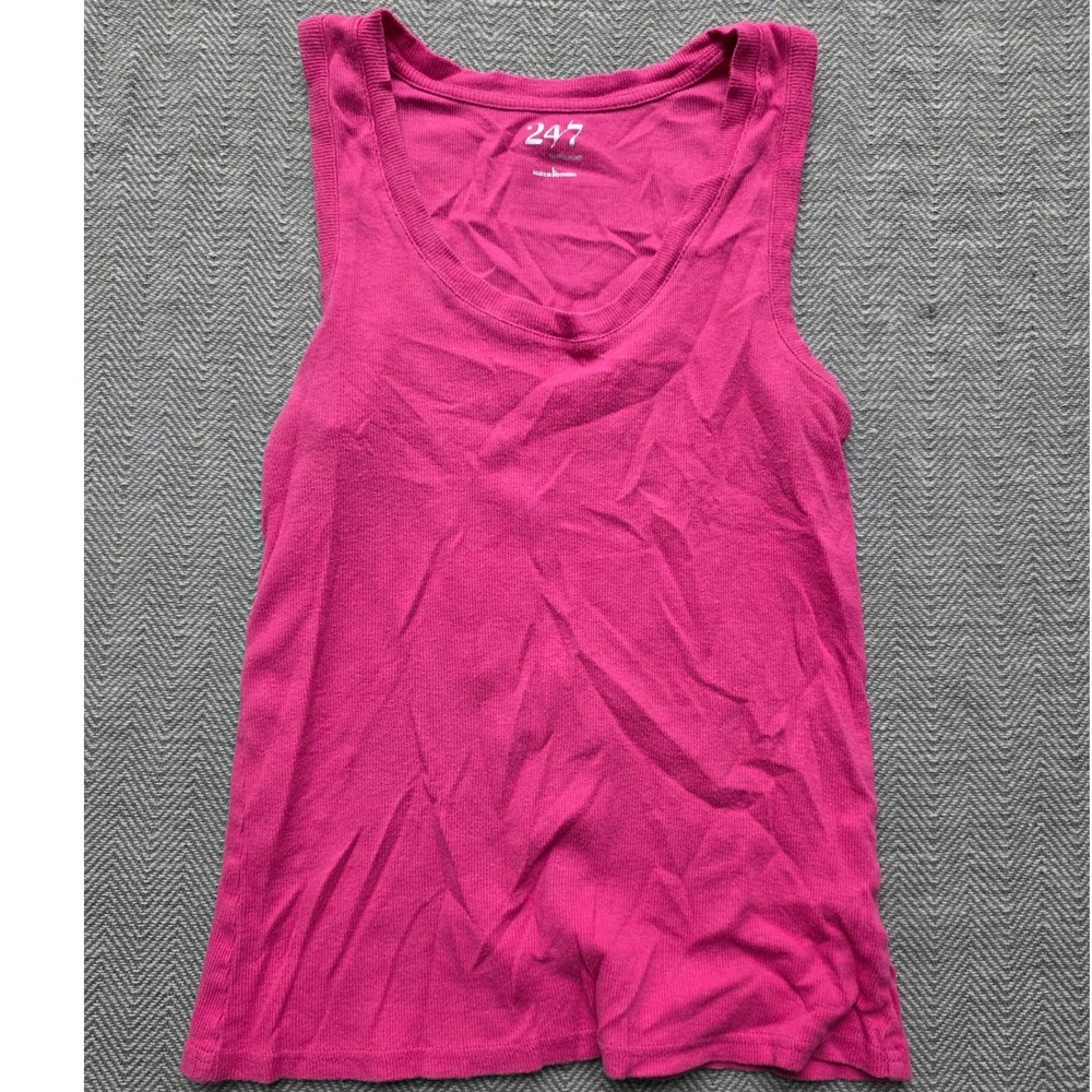 24/7 by Maurices Womens Pink Ribbed Scoop Neck Tank Top Size L Sleeveless Basic